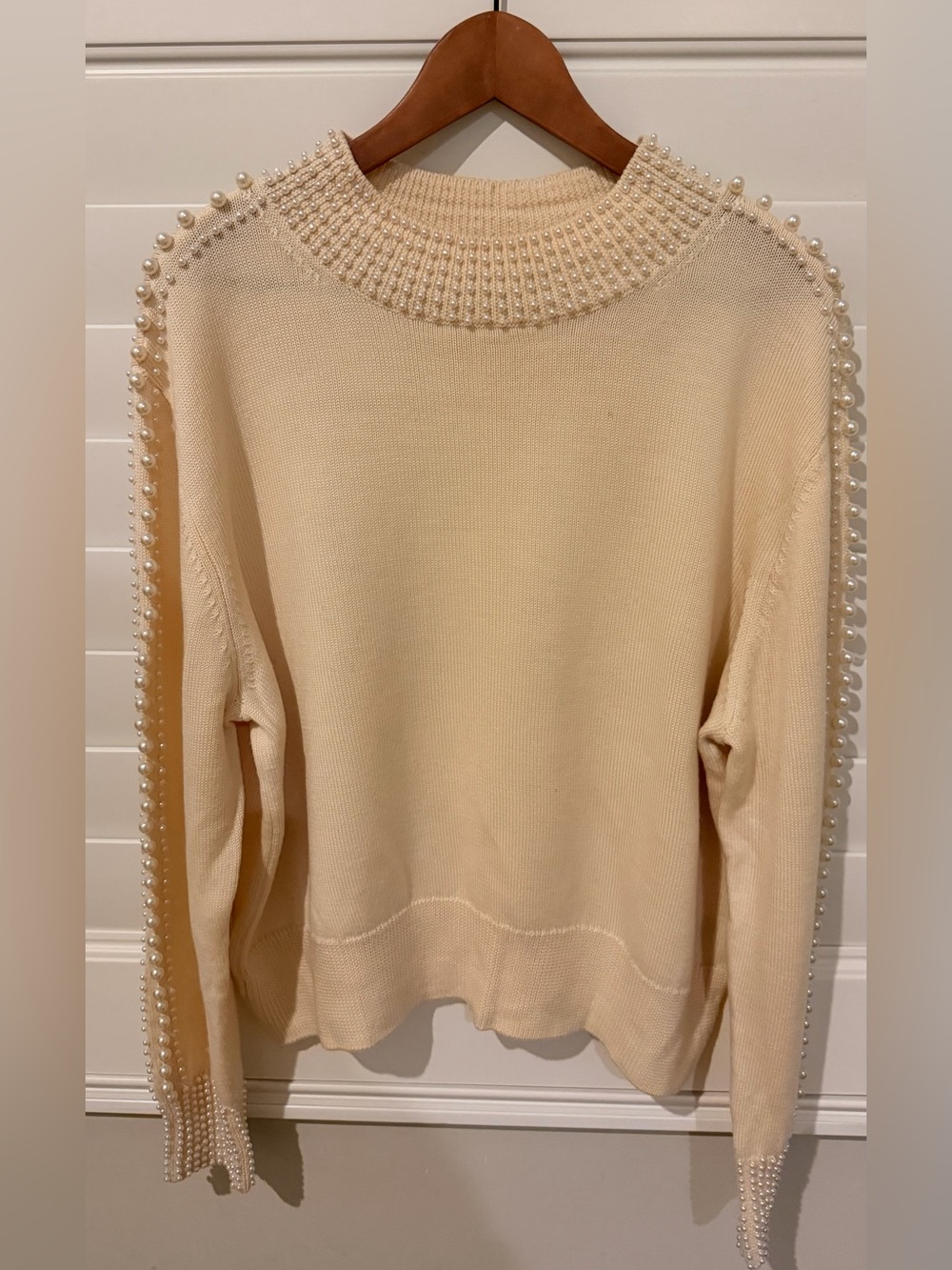 H&M Cream Pearl-Trim merino wool Cowl Sweater